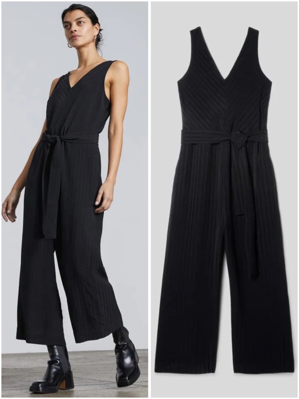 Everlane The City Stripe Draped Jumpsuit Black Size 6 Wide Leg Belted NWT